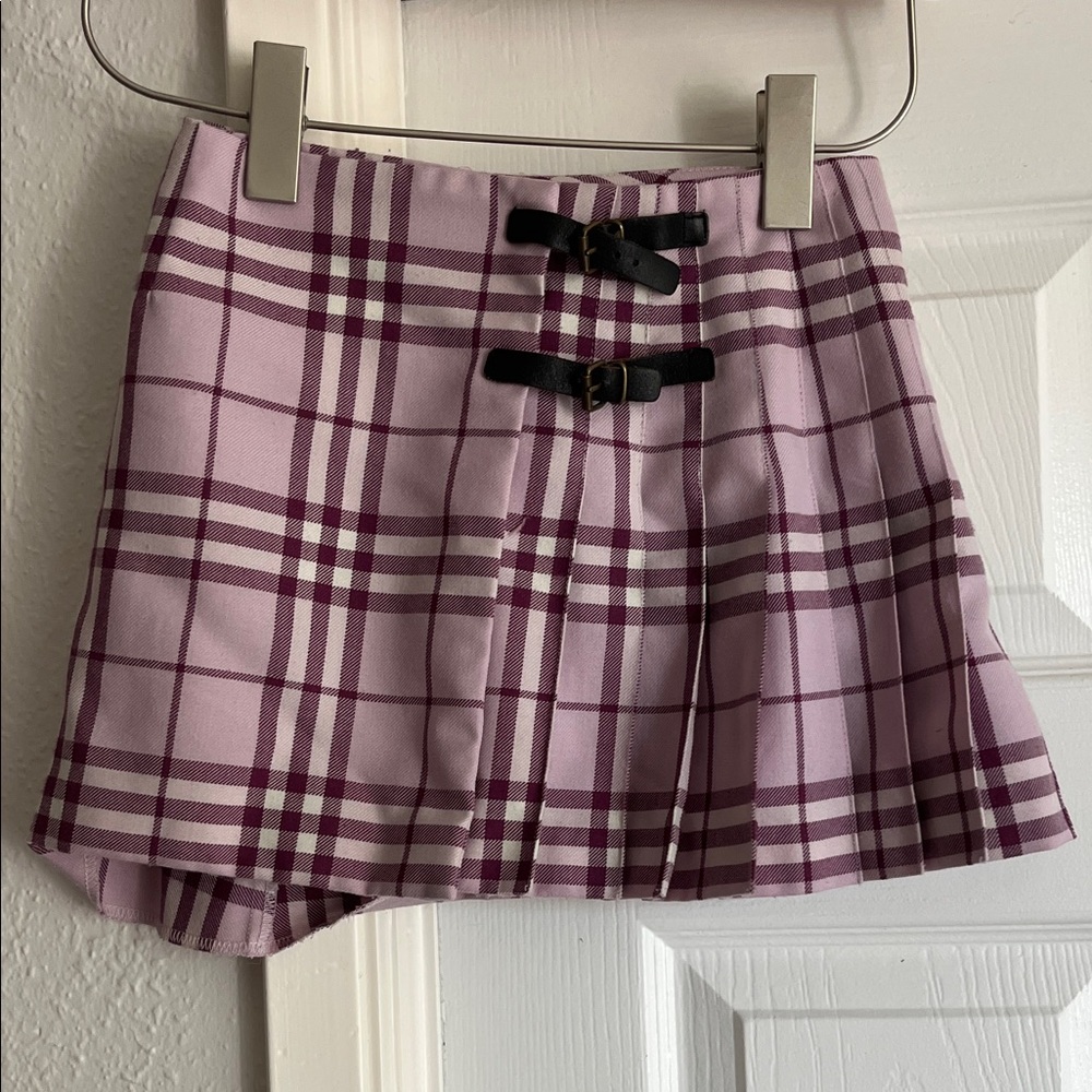 Burberry Girls Purple Plaid Pleated Wool Blend Mini Skirt